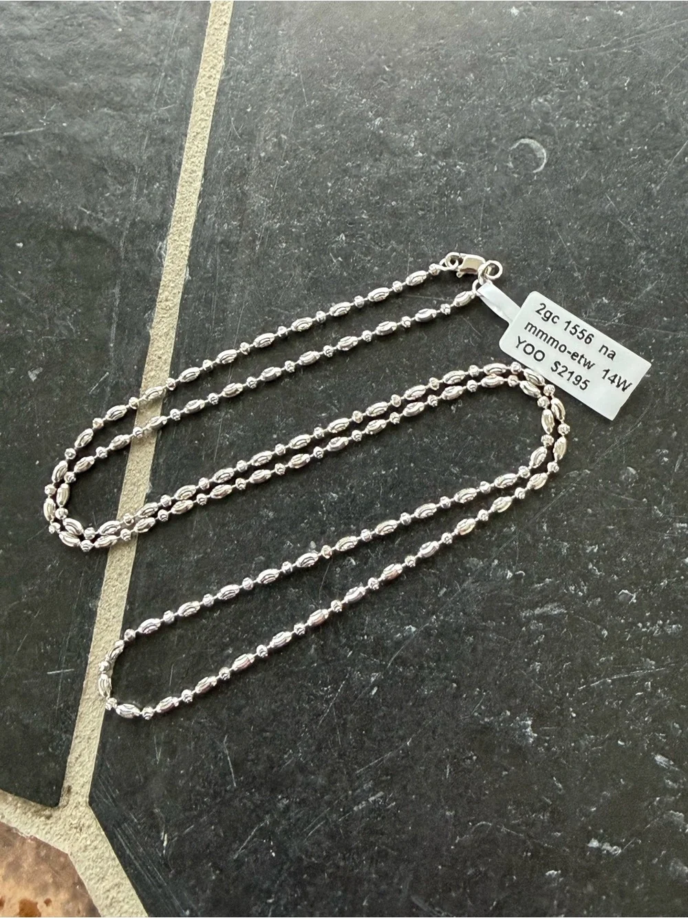 14kt. White Gold faceted mooncut ovalia bead chain 22” long